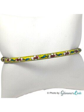 Vintage Yellow Cloisonne Floral Bangle Slim Stacking Enamel